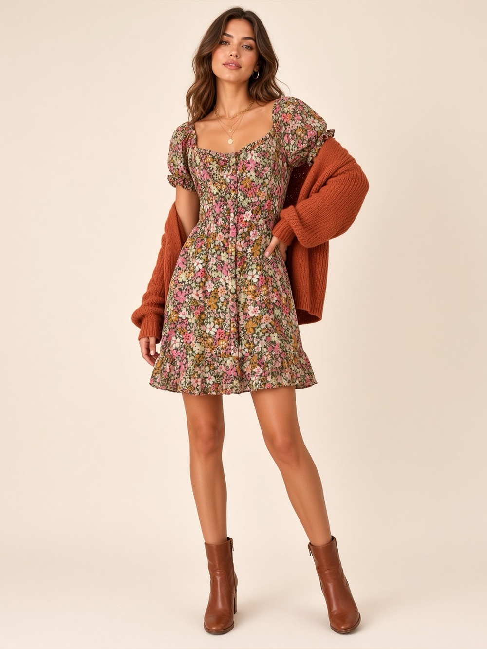 Lost + Wander Size S Floral Cottagecore Puff Sleeve Smocked Mini Dress